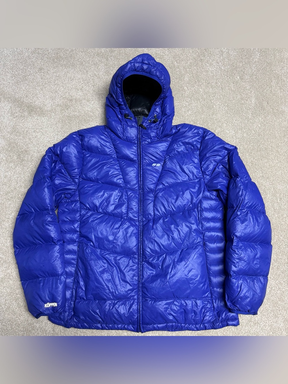 Koppen Down Jacket Womens Sz XL Blue Pockets Hooded Full Zip Quilted Puffer
